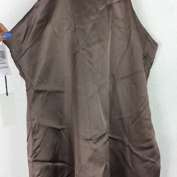 Aritzia Babaton Satin Mini Dress 10 Pressure 90s Taupe High Shine Racer Back - Picture 8 of 16